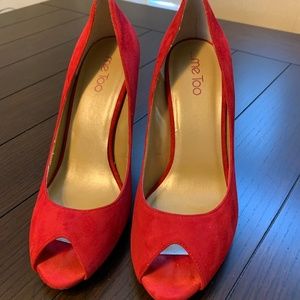 Me Too Red Suede Peep Toe Pumps